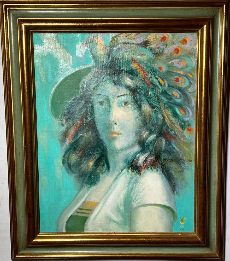 The girl with the bird ( oil on canvas )