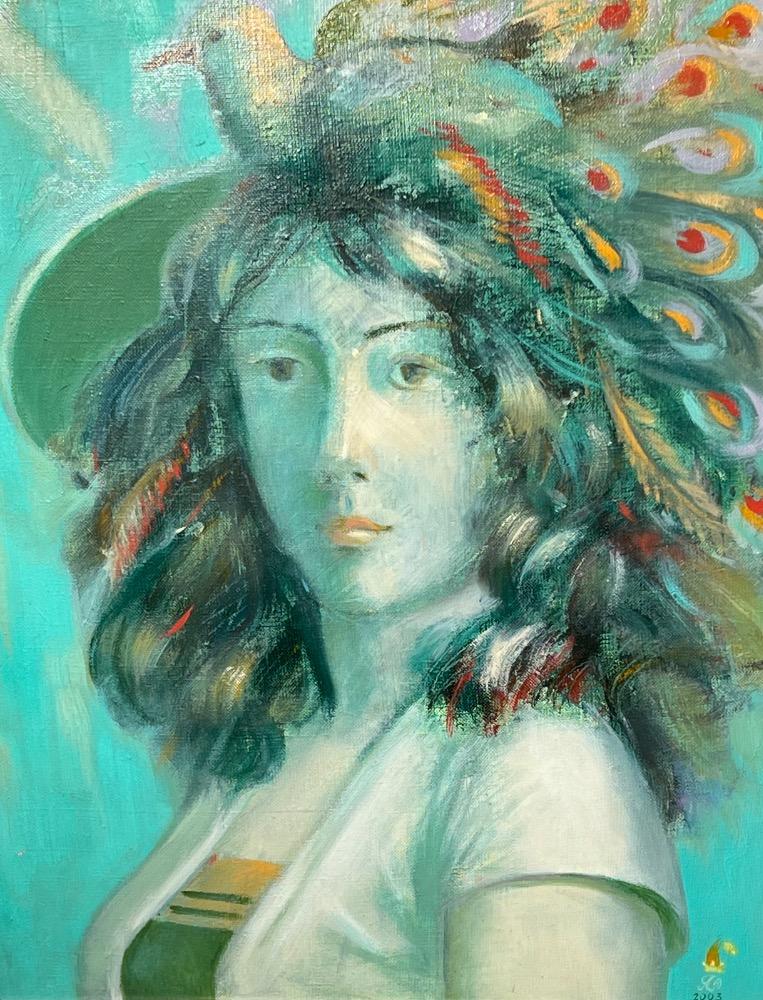 The girl with the bird ( oil on canvas )