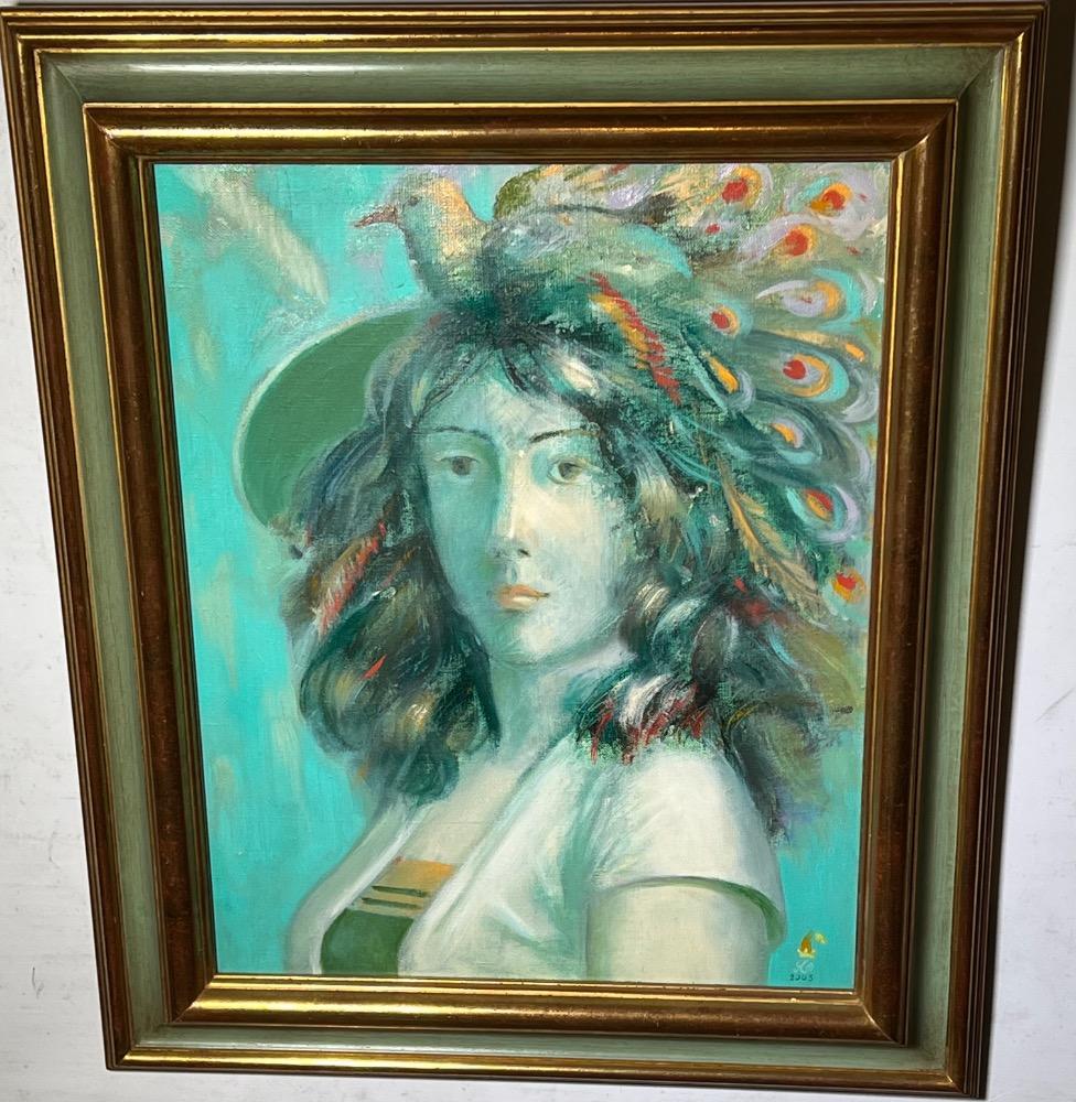 The girl with the bird ( oil on canvas )