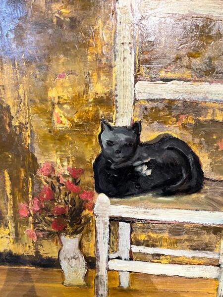 The happy cat ( oil on panel )