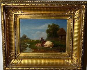 The happy goat family ( oil on panel )