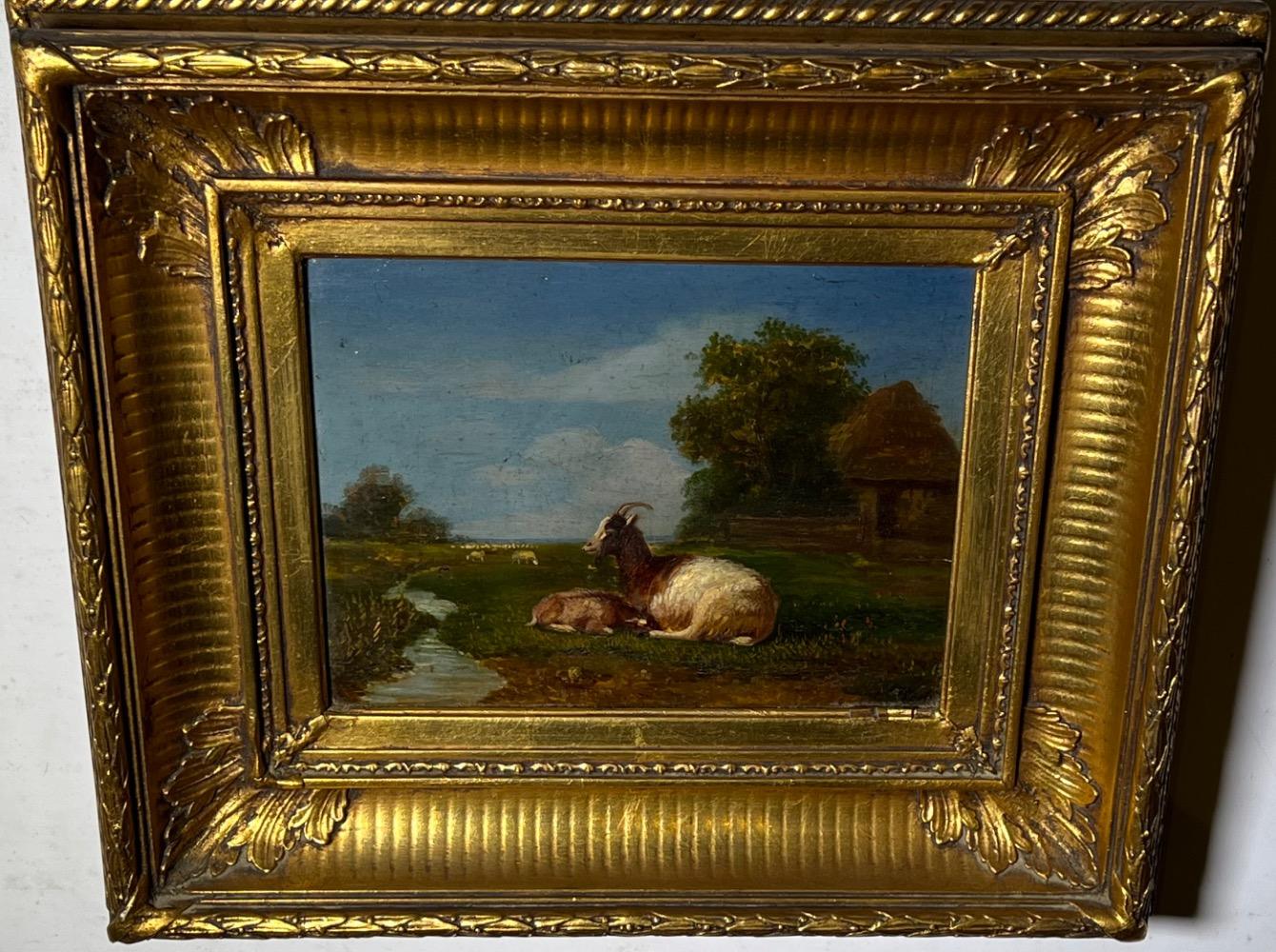 The happy goat family ( oil on panel )