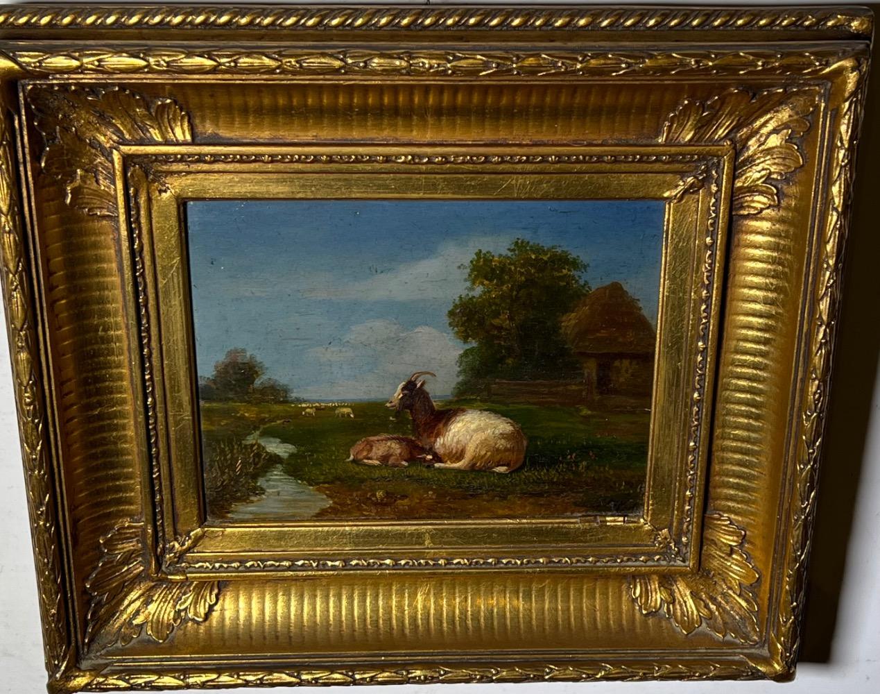 The happy goat family ( oil on panel )
