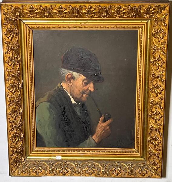 The happy pipesmoker ( oil on panel )
