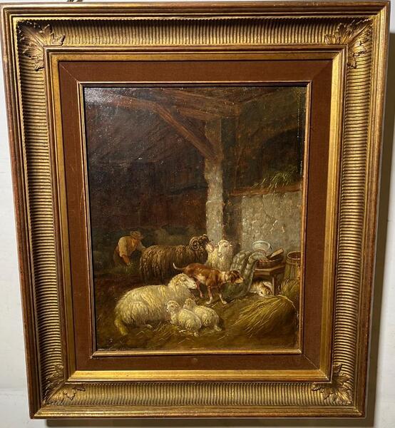 The happy sheep barn ( oil on panel )
