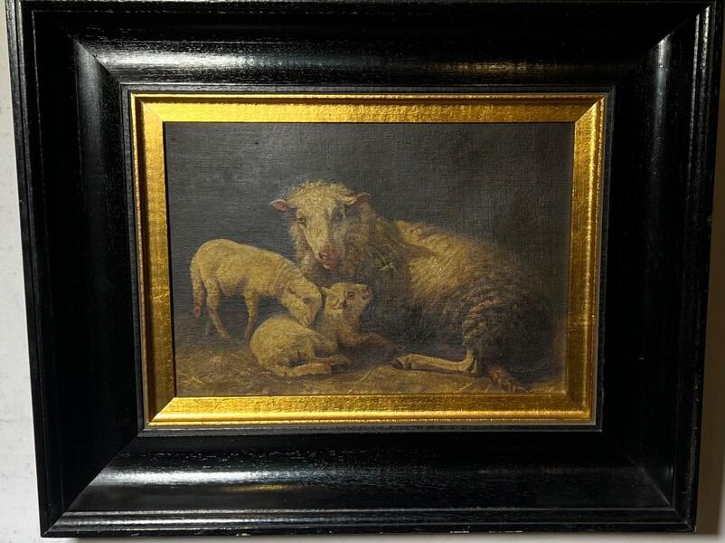 The happy sheep family ( oil on canvas )