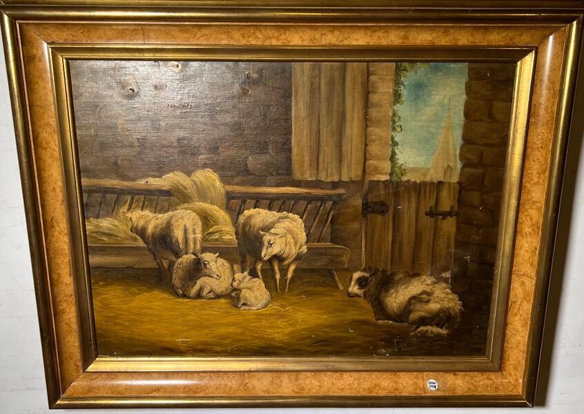 The happy sheep family ( oil on canvas on board )