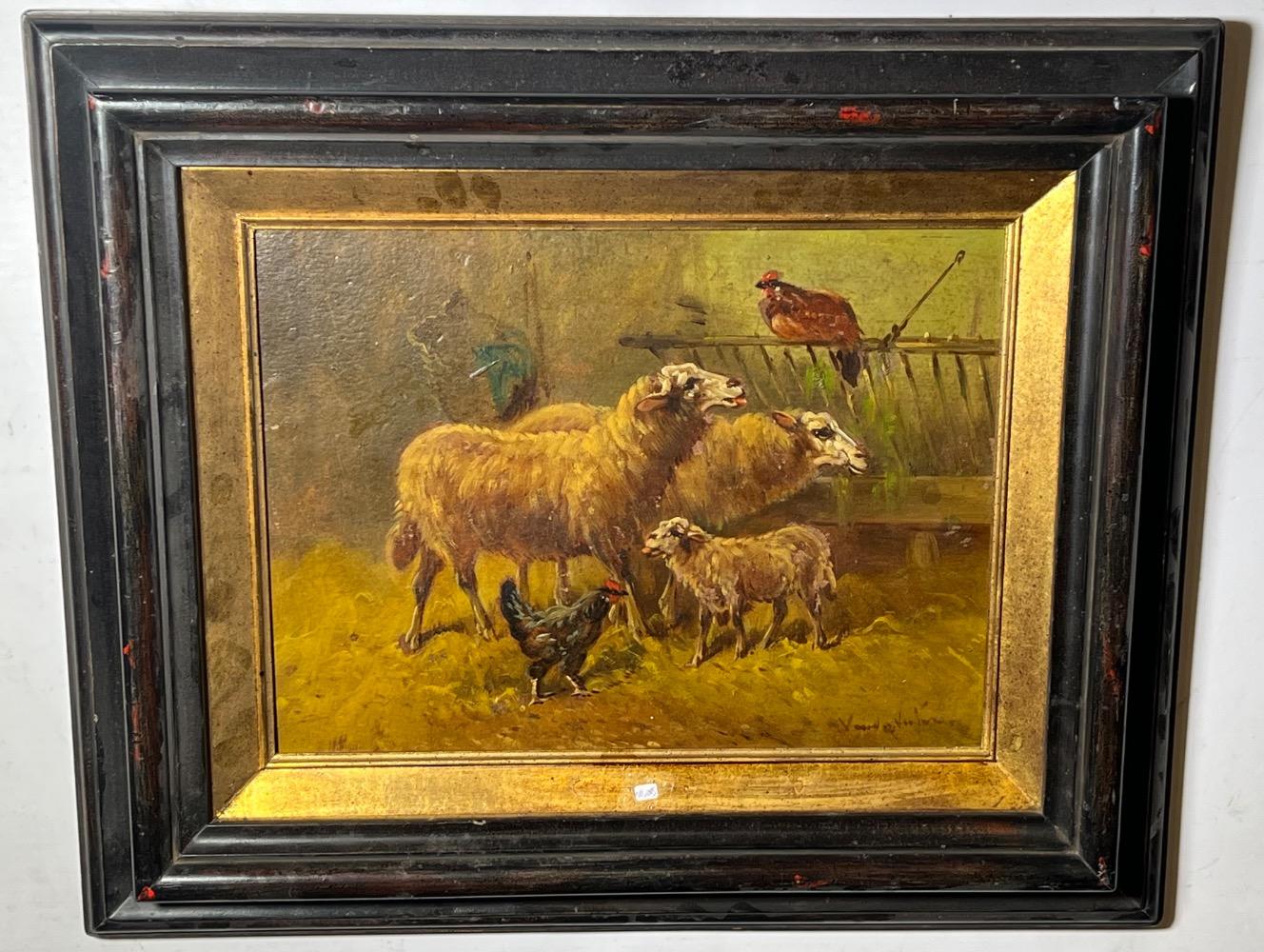 The happy sheep family ( oil on panel )