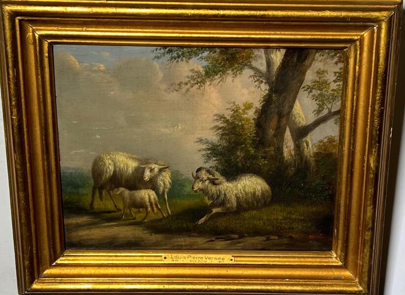 The happy sheep family ( oil on panel )