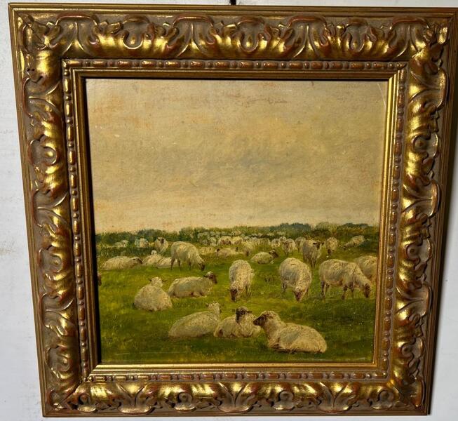 The happy sheep in the summertime ( oil on paper on panel )
