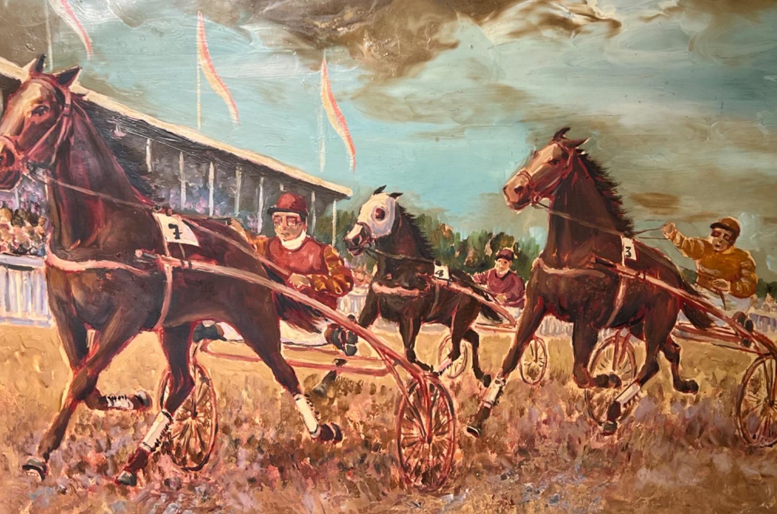 The horse race ( and portrait of a girl )(oil on board )