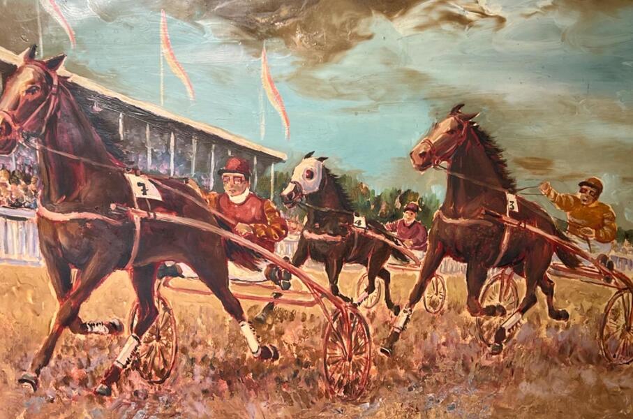 The horse race ( and portrait of a girl )(oil on board )