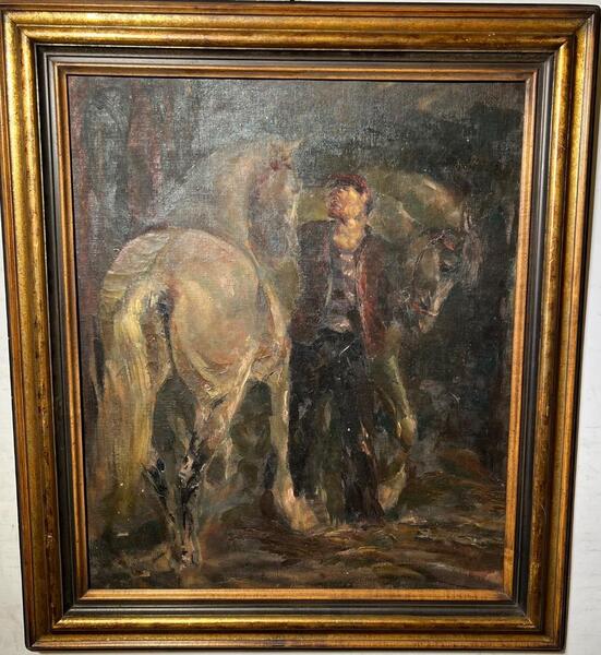 The horseman and his friends ( oil on canvas on panel)