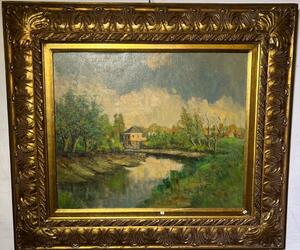 The house at the riverside ( oil on canvas )