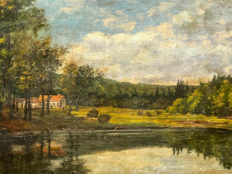 The house at the riverside (oil on panel )