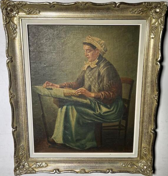 The lacemaker ( oil on canvas on board )