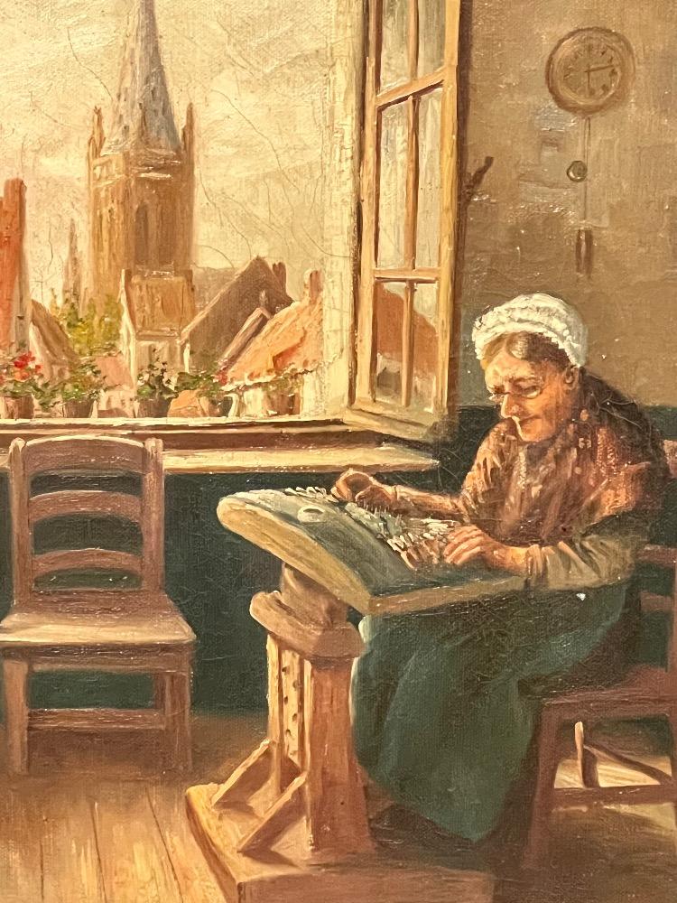 The lacemaker in Bruges ( oil on canvas )