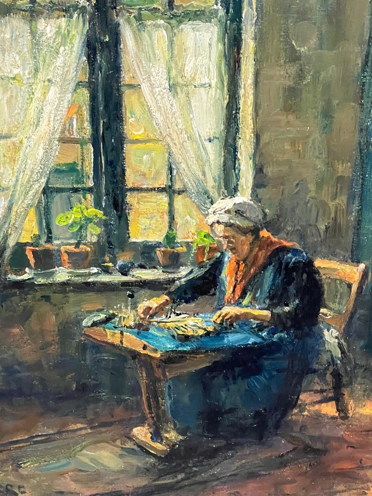 The lacemaker in Bruges ( oil on canvas)