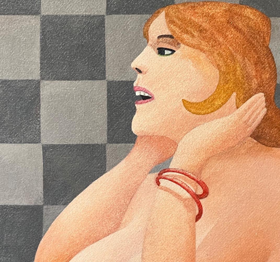 The make up in the bathroom ( oil on panel )