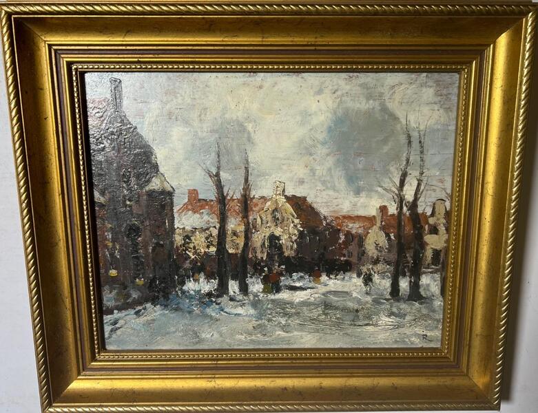 The market in thf wintertime ( oil on panel )