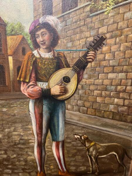 The minstrel and his dog ( oil on canvas )