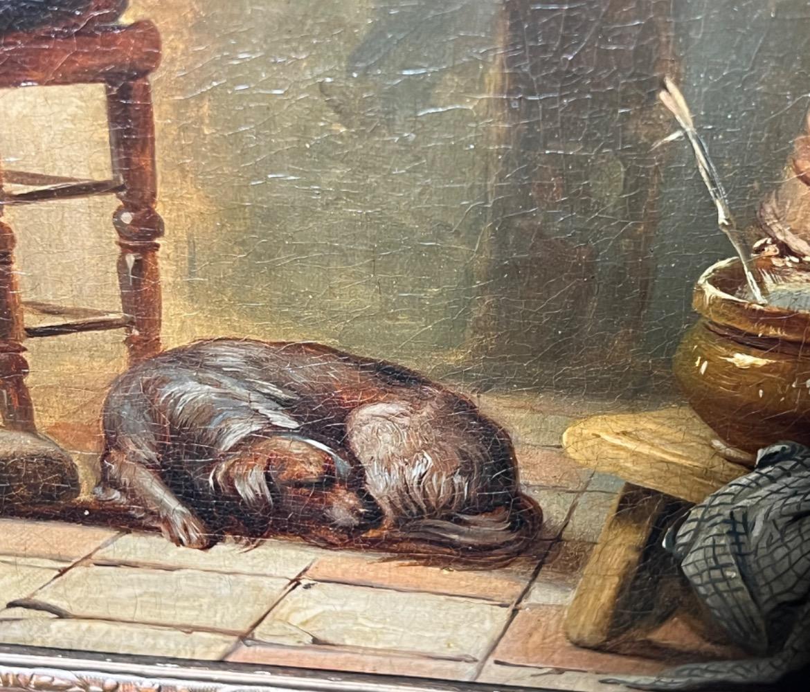 The pipesmoking shoemaker with his dog ( oil on canvas )