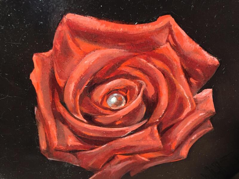 The red rose with the ( oil on panel )