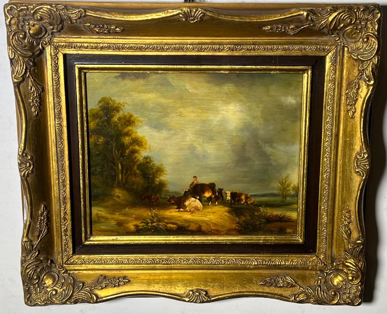 The shepherd with his cows ( oil on panel )