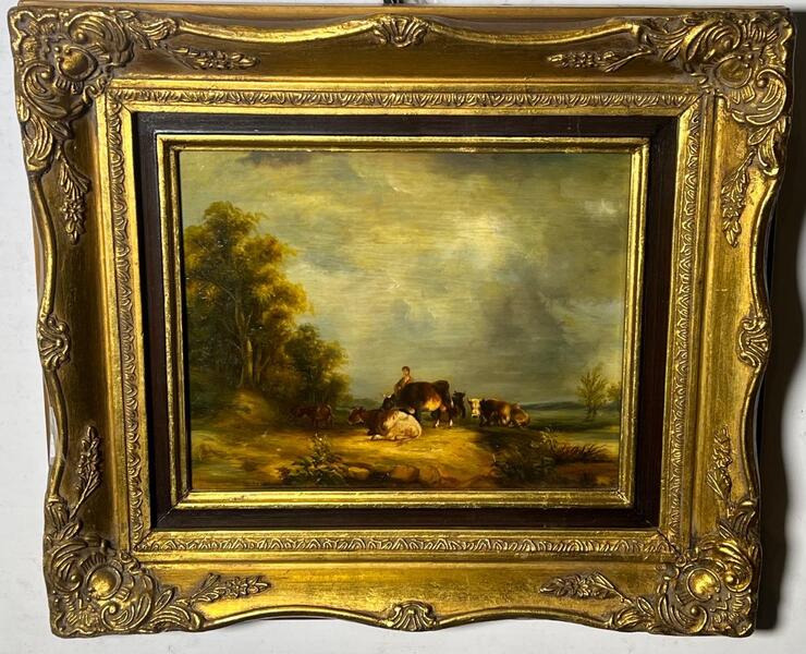 The shepherd with his cows ( oil on panel )