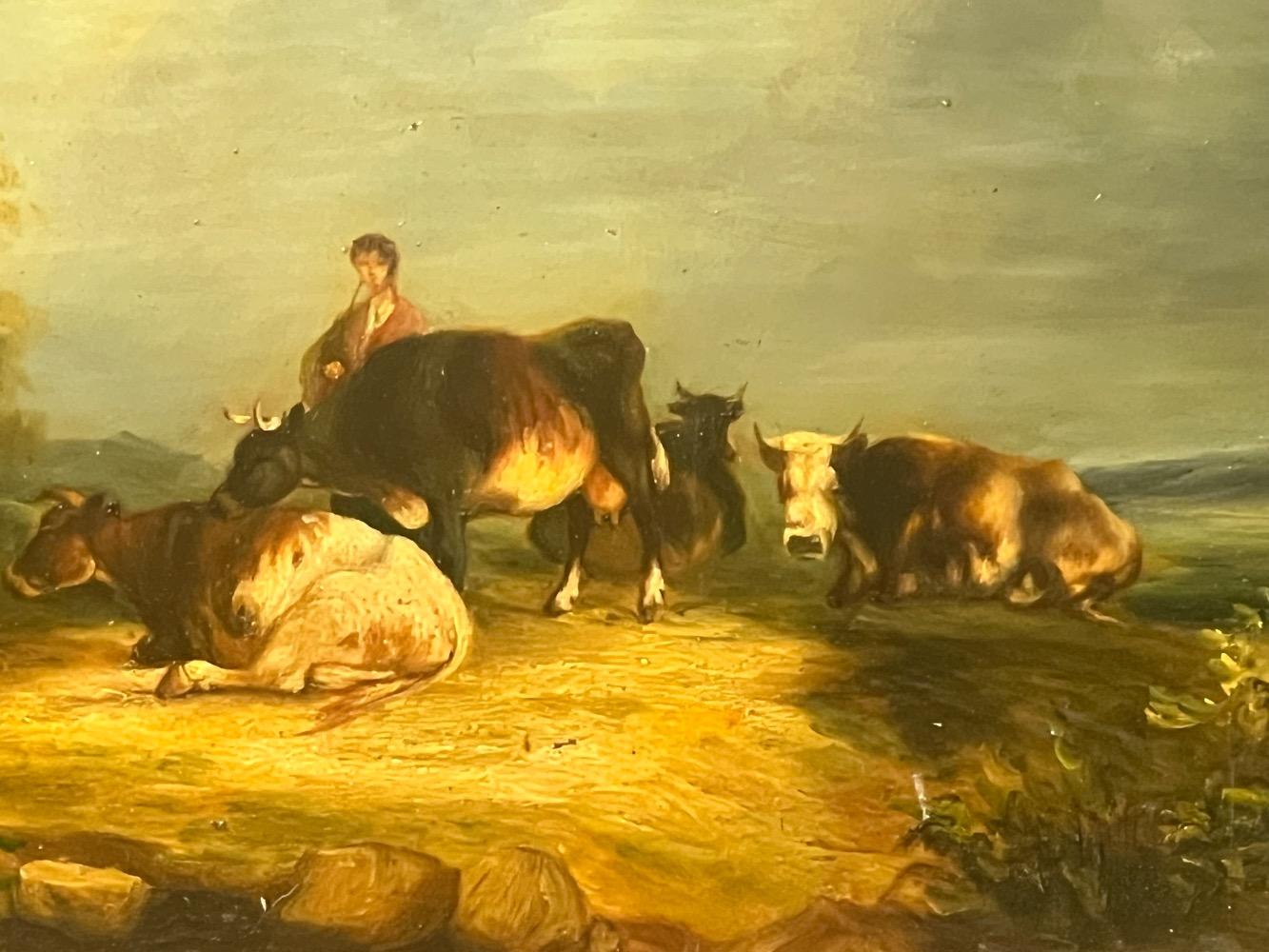 The shepherd with his cows ( oil on panel )