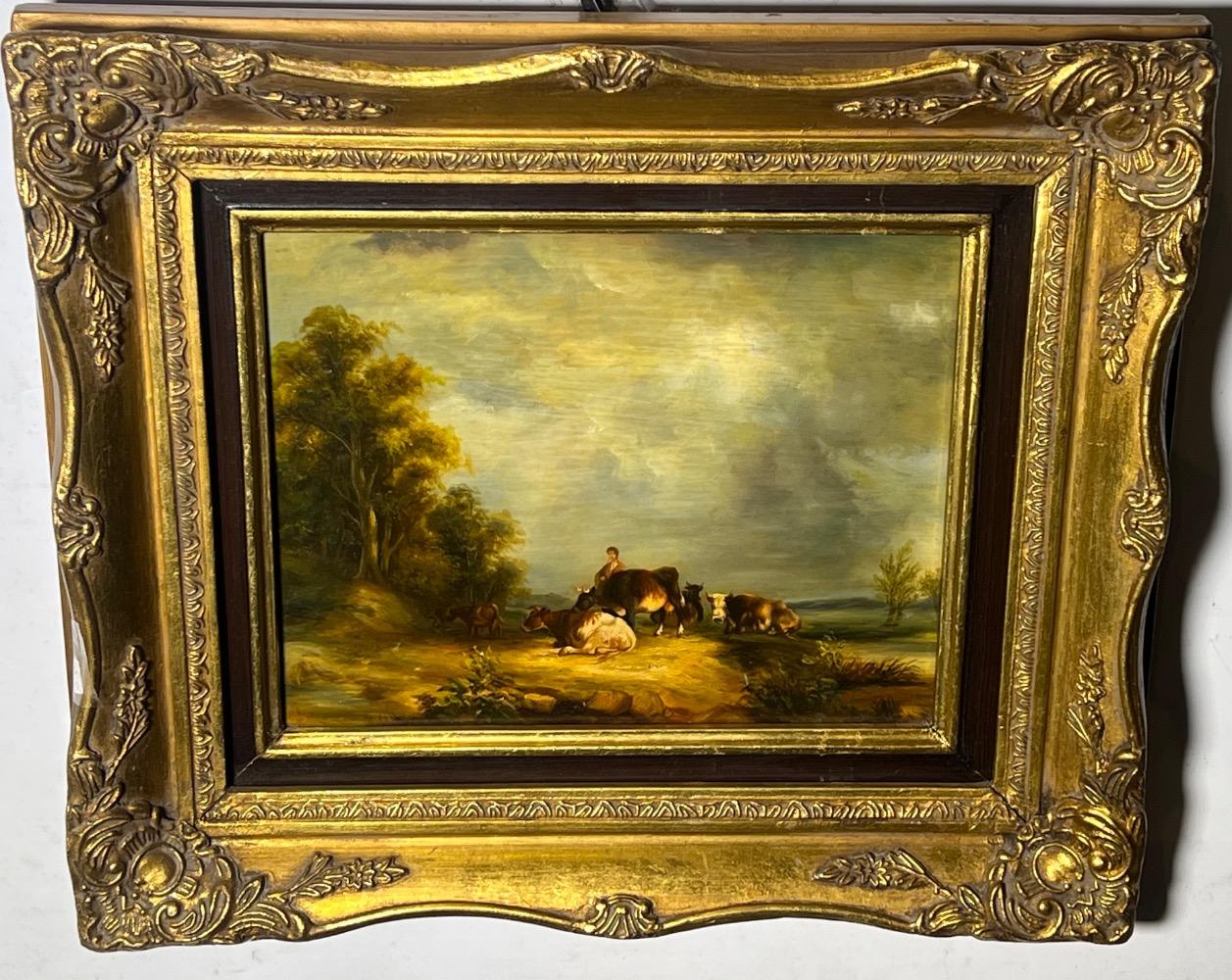 The shepherd with his cows ( oil on panel )