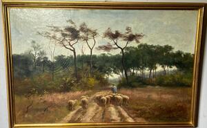 The shepherd with his sheep ( oil on canvas )