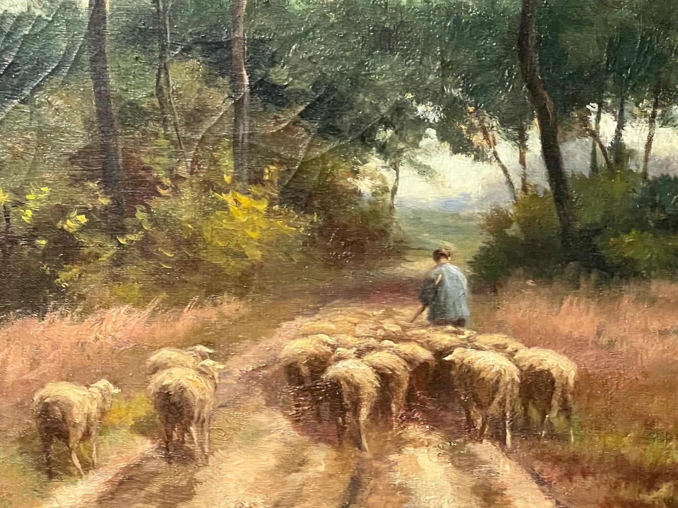 The shepherd with his sheep ( oil on canvas )