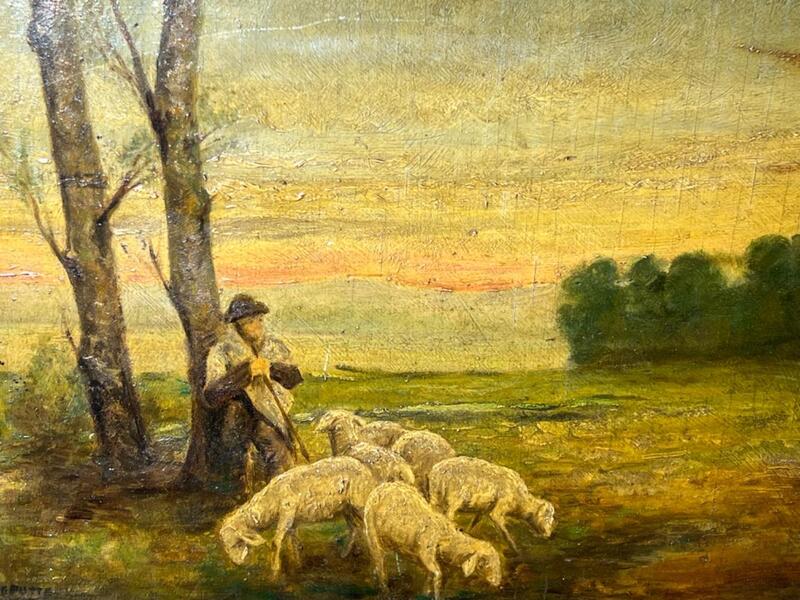 The shepherd with his sheep. ( oil on panel )