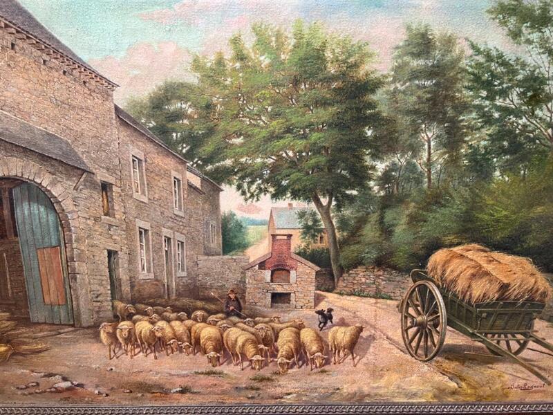 The shepherd with his sheep ( oil on canvas )