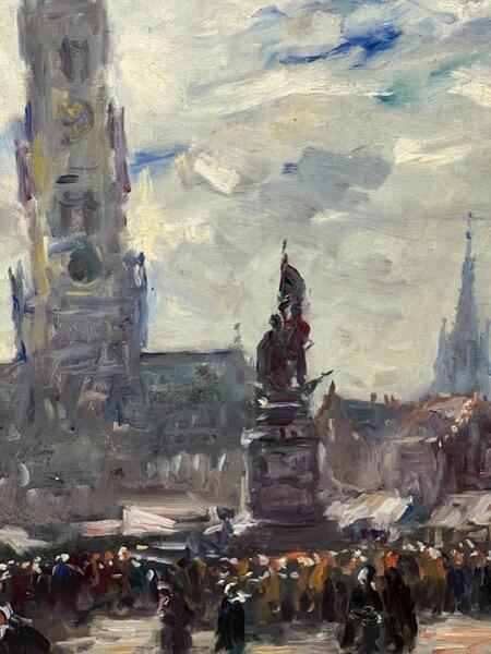 The squaremarket of Bruges ( oil on canvas )