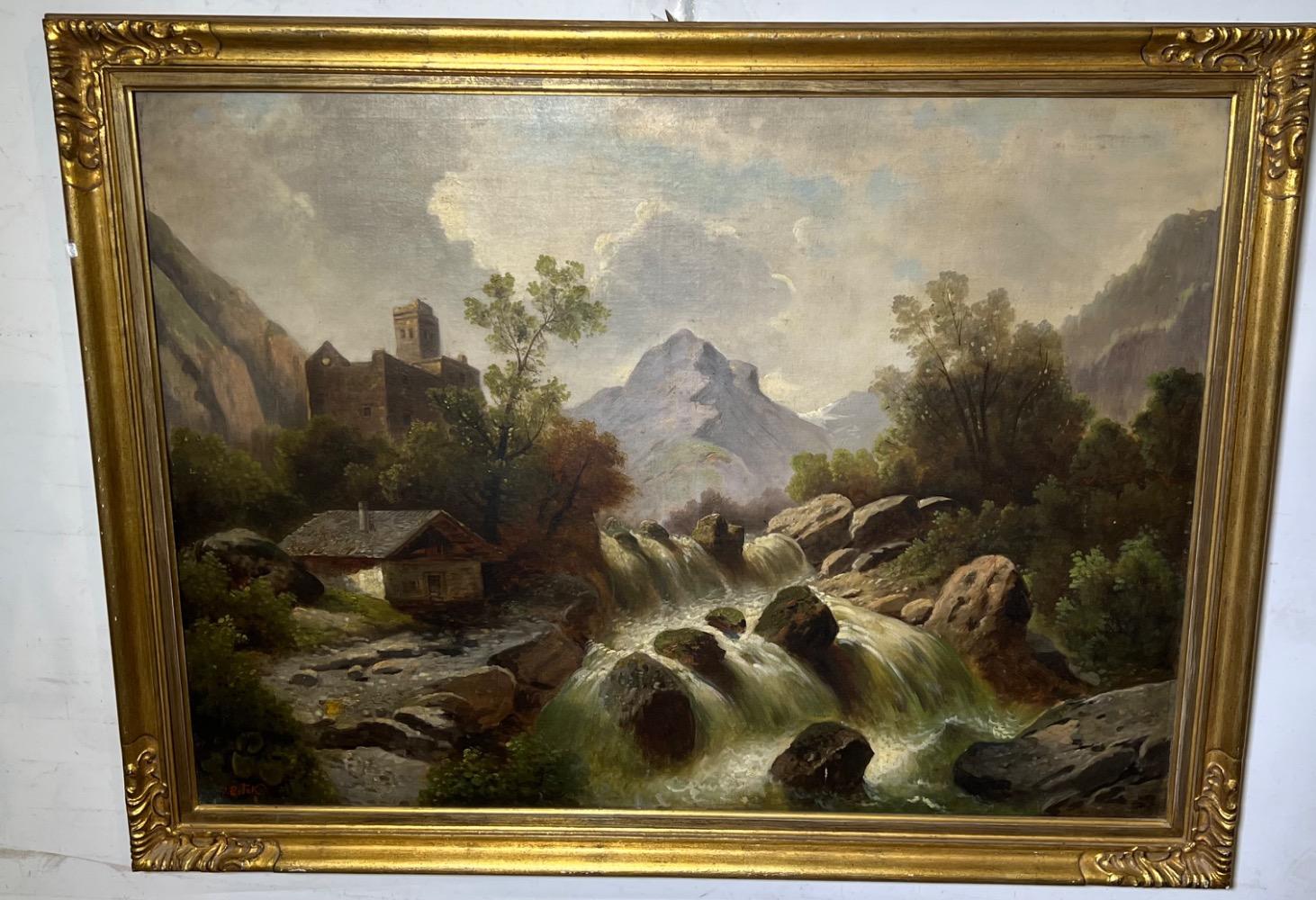 The village in the mountains ( oil on canvas )