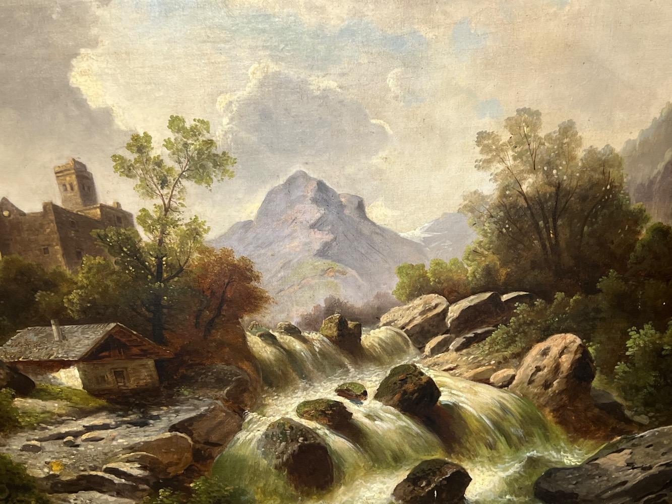 The village in the mountains ( oil on canvas )