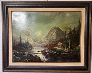 The village in the mountains ( oil on canvas )