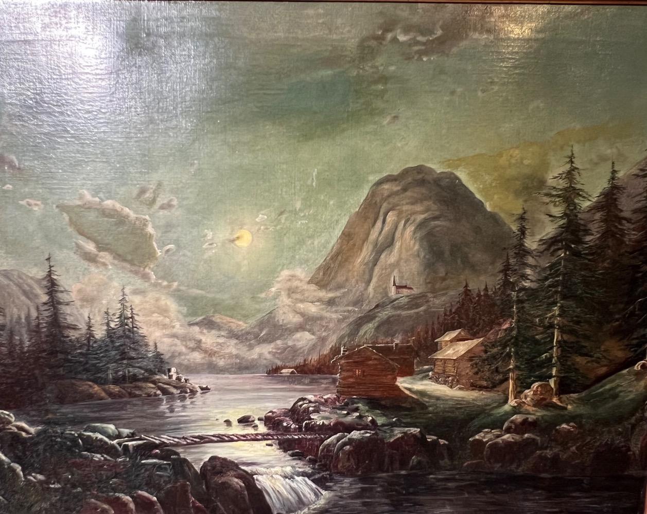 The village in the mountains ( oil on canvas )