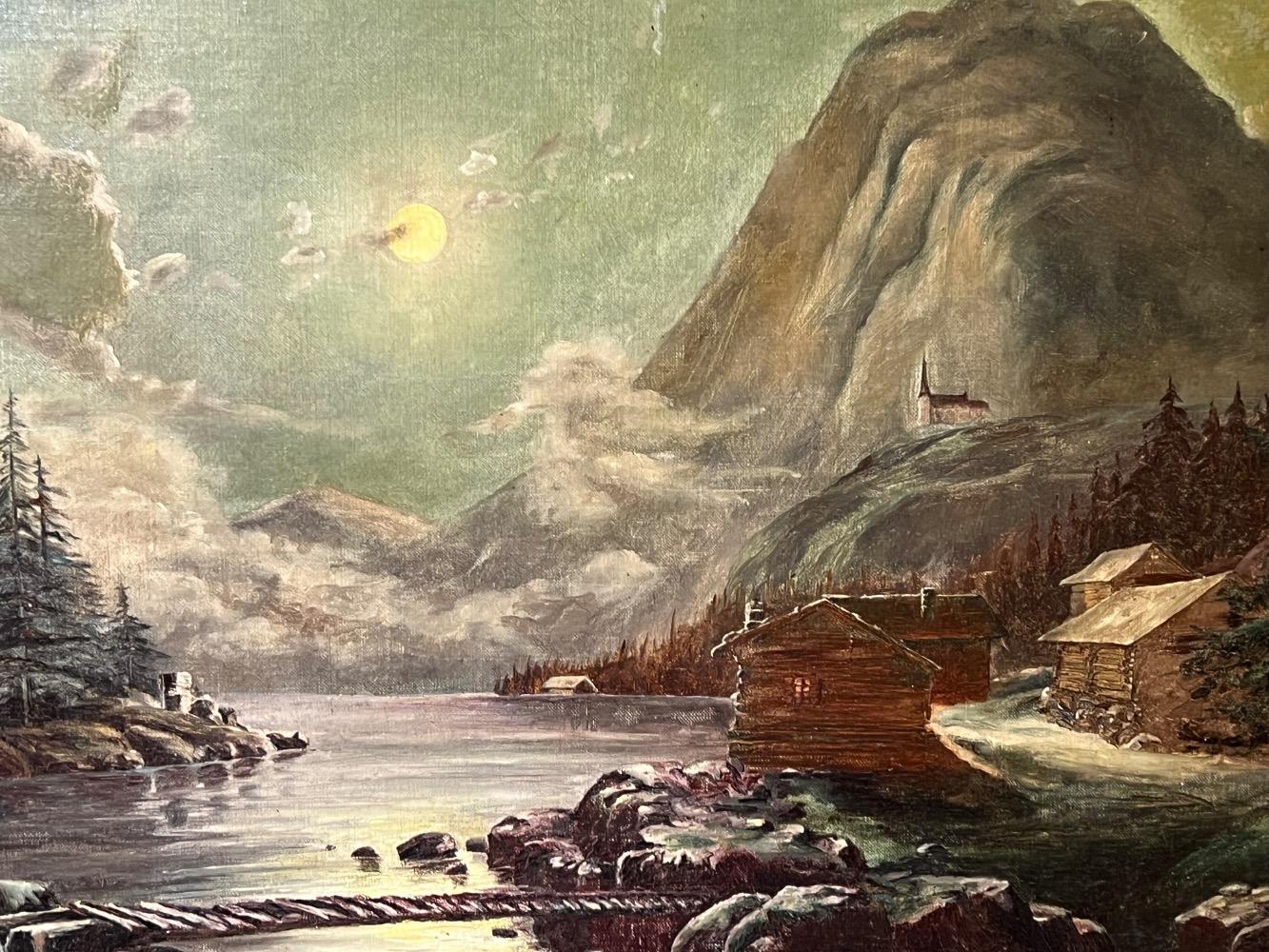 The village in the mountains ( oil on canvas )
