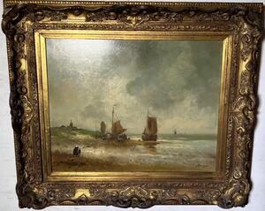 The daily life at the beach ( oil on panel )