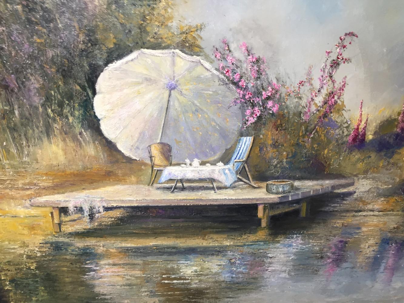The terrace at the riverside (oil on canvas)