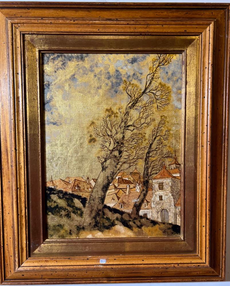 Village in the south of France , Pezenas ( oil on canvas and goldleaf)