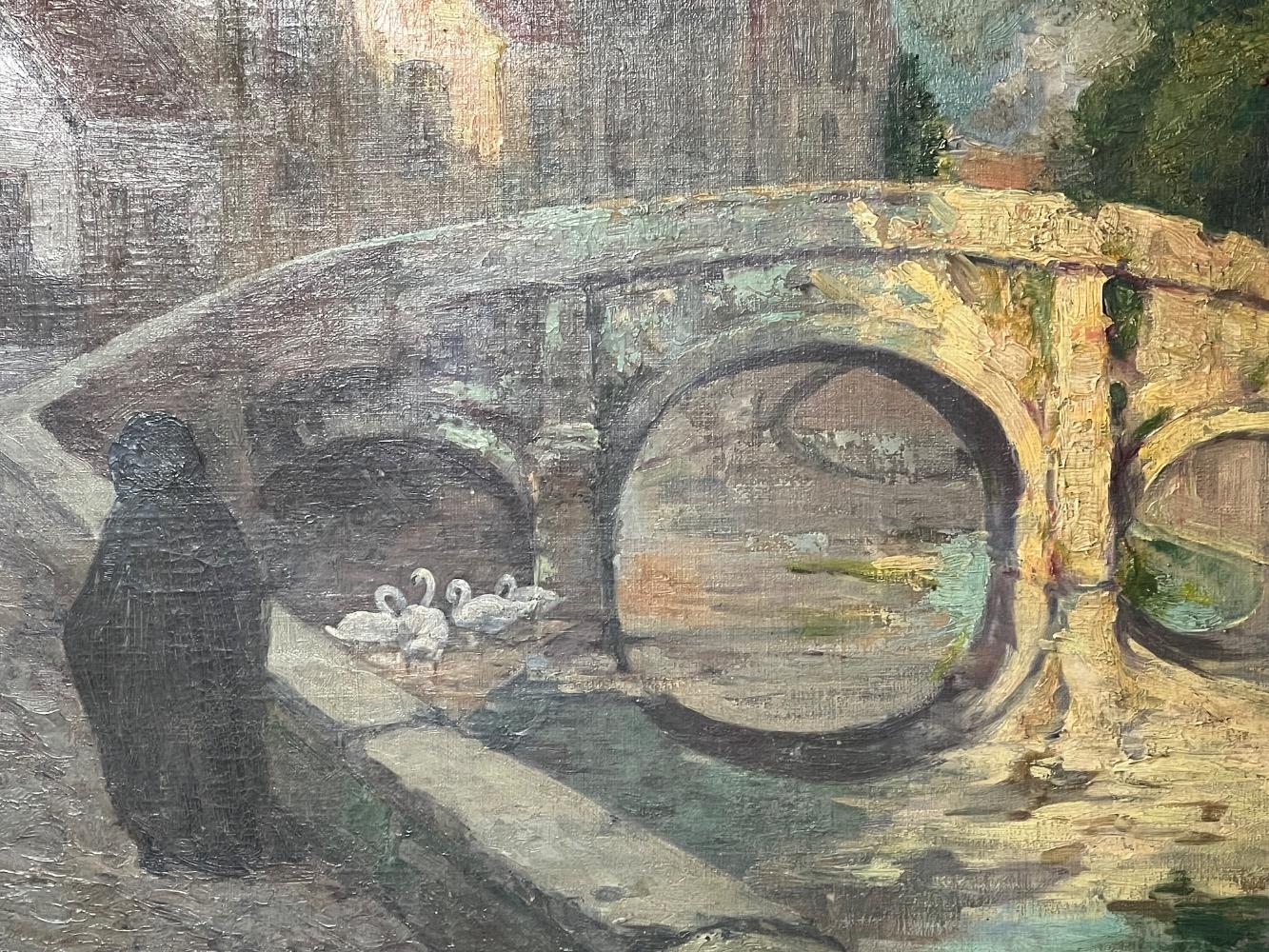 Walking along the canals in Bruges ( oil on canvas )