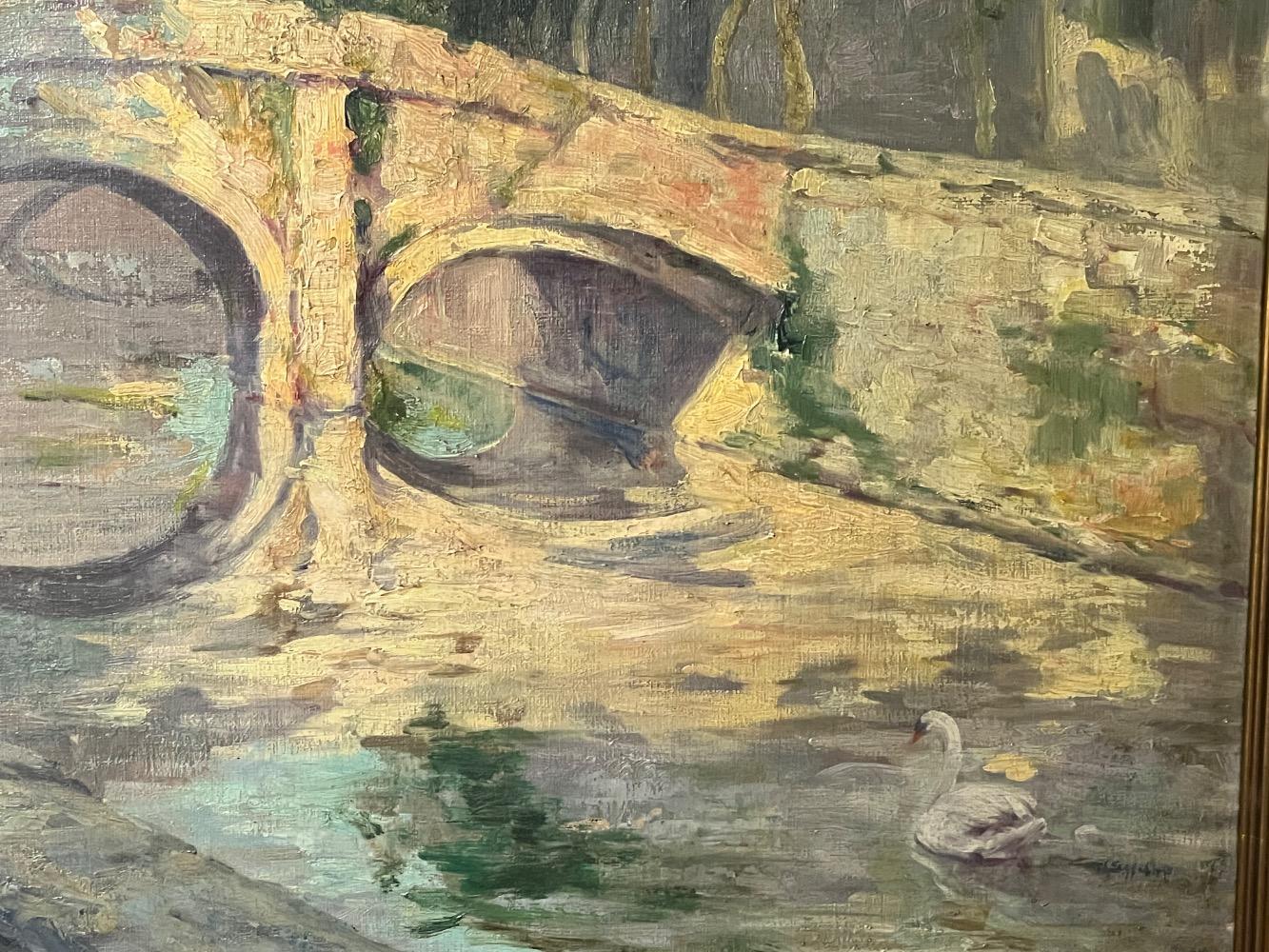 Walking along the canals in Bruges ( oil on canvas )