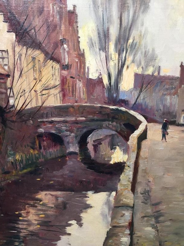 Walking along the canals in Bruges ( oil on canvas)