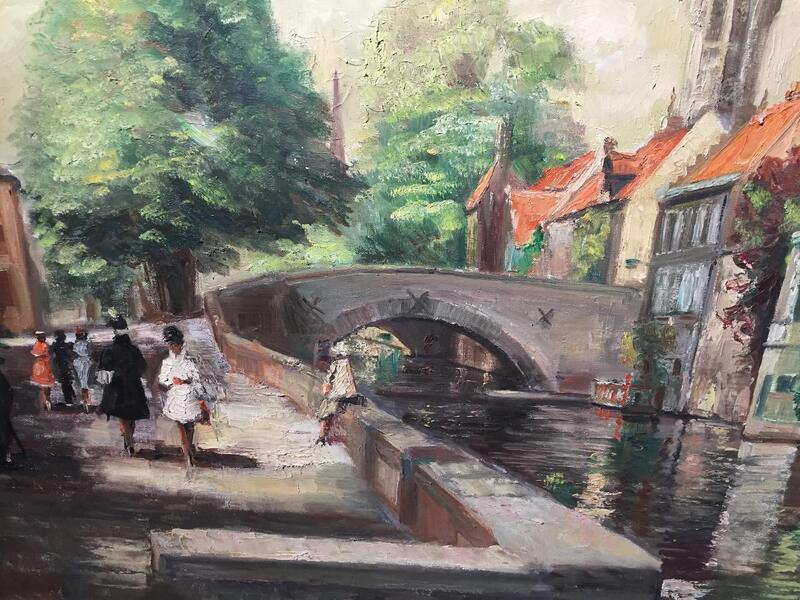 Walking along the canals in Bruges ( oil on canvas)