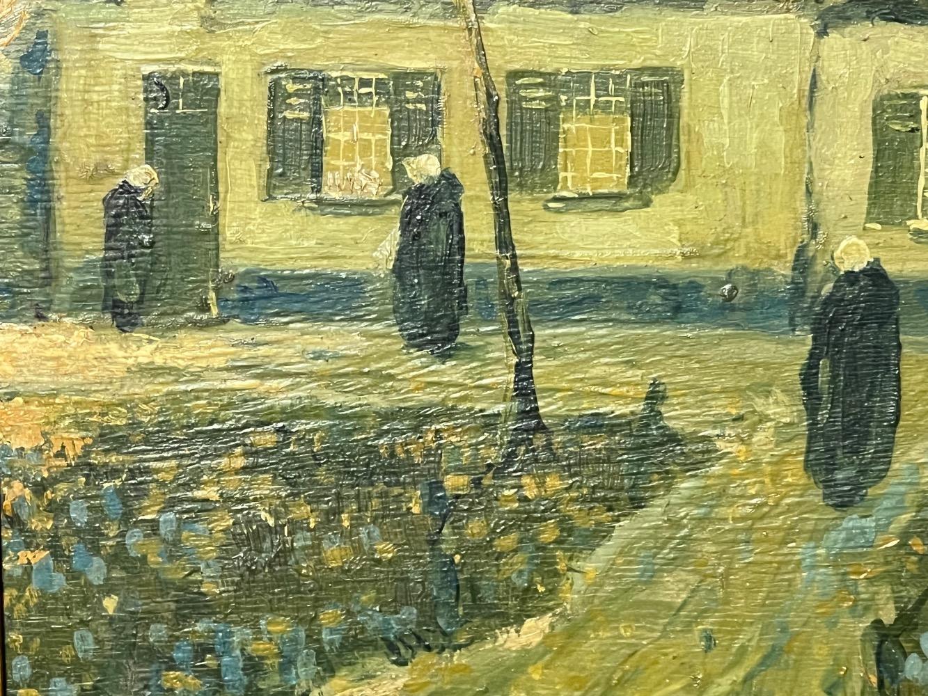Walking in the Beguinage of Bruges ( oil on panel )