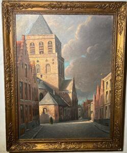 Walking in the streets of Bruges ( oil on panel )